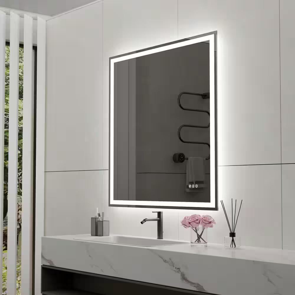 48 In. W X 36 In. H Rectangular Frameless Anti-Fog Dimmable Wall Bathroom Vanity Mirror with Backlit and Front Lit
