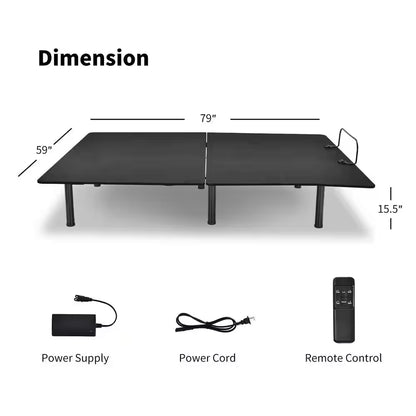 Black Queen Adjustable Bed Base Head and Foot Remote Control Steel Frame USB