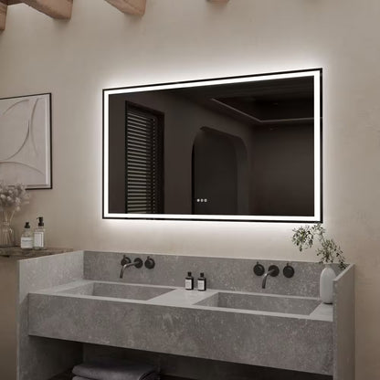 48 In. W X 36 In. H Rectangular Frameless Anti-Fog Dimmable Wall Bathroom Vanity Mirror with Backlit and Front Lit
