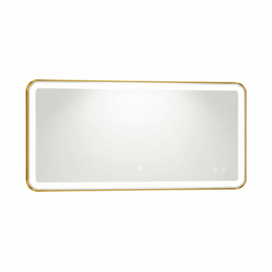 48"X24" Lighted Vanity Mirror with Lights, Gold Metal Frame Led Mirror for Bathroom, Anti-Fog Wall Mirror with Front and Backlit, Shatterproof, 3 Colors Stepless Dimmable, Horizontal/Vertical